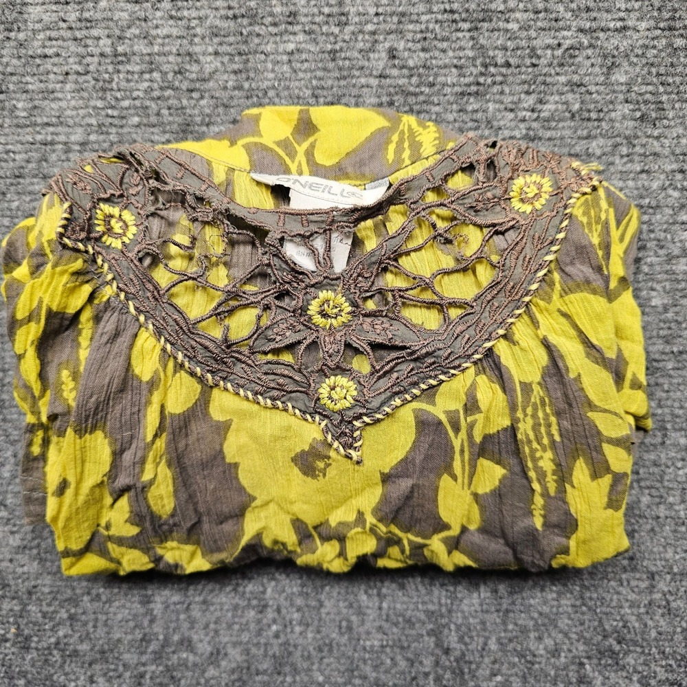 O'Neill Womens Yellow Brown Floral Crochet Lace Bib Cotton Tank Top Small - Picture 6 of 7